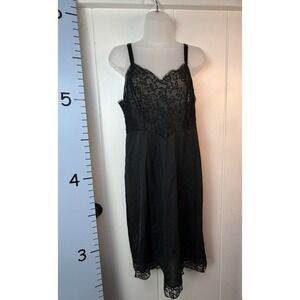 Vintage Komar Gothic Fairy Black Lace Full Slip 38 Made USA Y2K‎